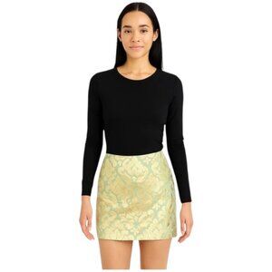 J. Crew Factory Size 4 Green Gold Metallic Brocade Mini Skirt